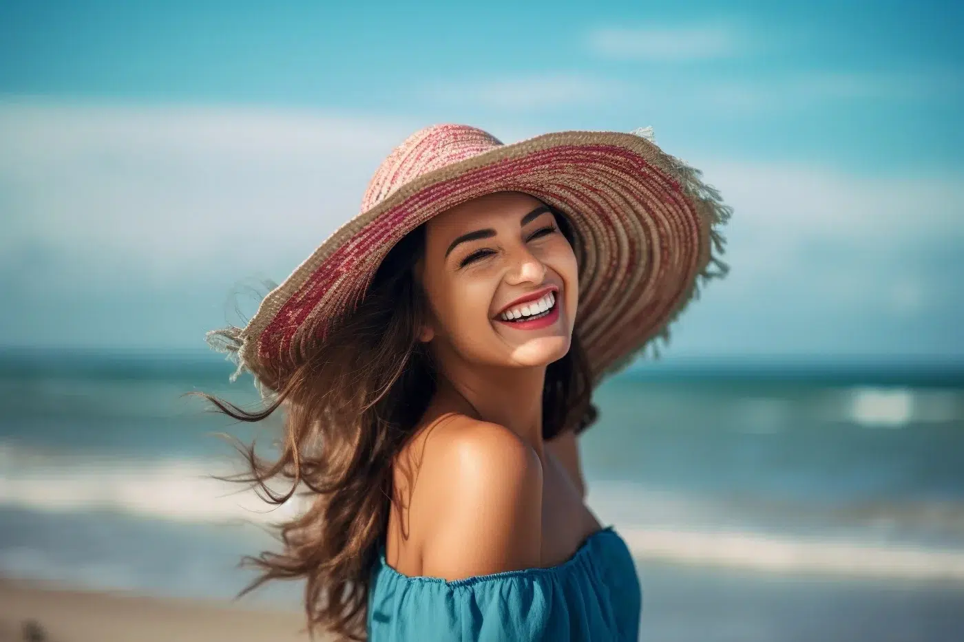 happy woman at the beach versa