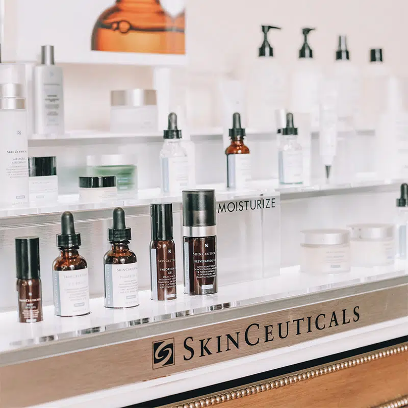 SkinCeuticals products in display racks